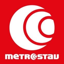 Logo Metrostav, stavební firma nabízející vyklízení a úklidové služby.